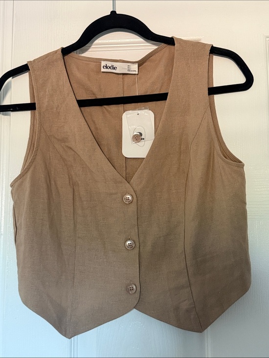 Elodie Tops - Elodie Tan Button-Front Sleeveless Vest
